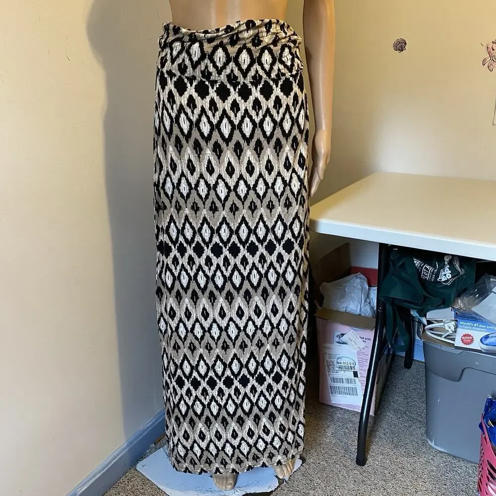 Max Studio Multicolor FullLength Long Maxi Skirt WesternPrint Stretch PullOn S